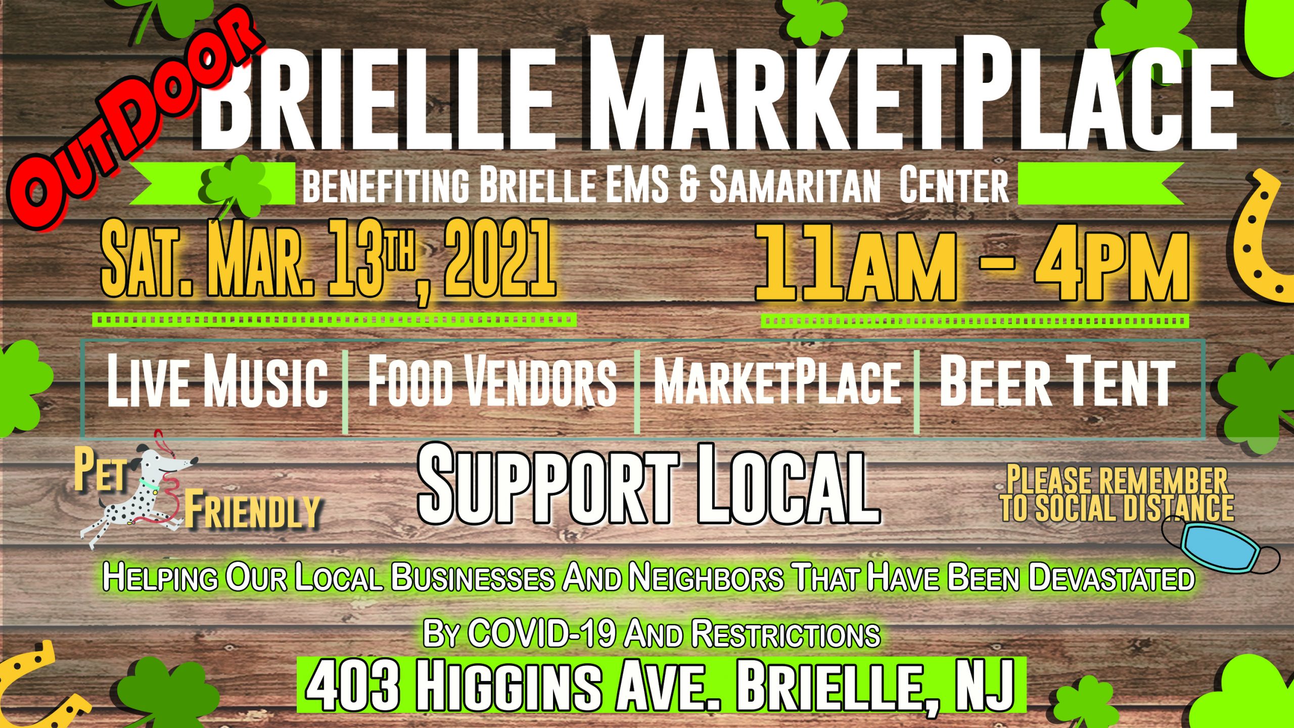 Outdoor Brielle MarketPlace. Benefiting Brielle EMS & Samaritan Center. Sat. Mar. 13, 20210 11am - 4pm. 403 Higgins Ave. Brielle, NJ